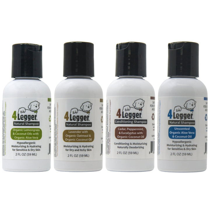 Sample Pack of 4-Legger Natural Dog Shampoo 2 oz each