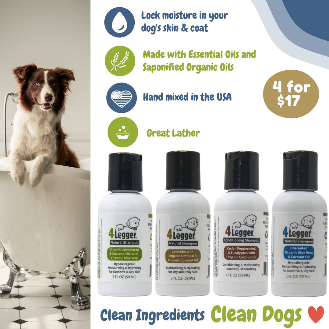 Sample Pack of 4-Legger Natural Dog Shampoo 2 oz each