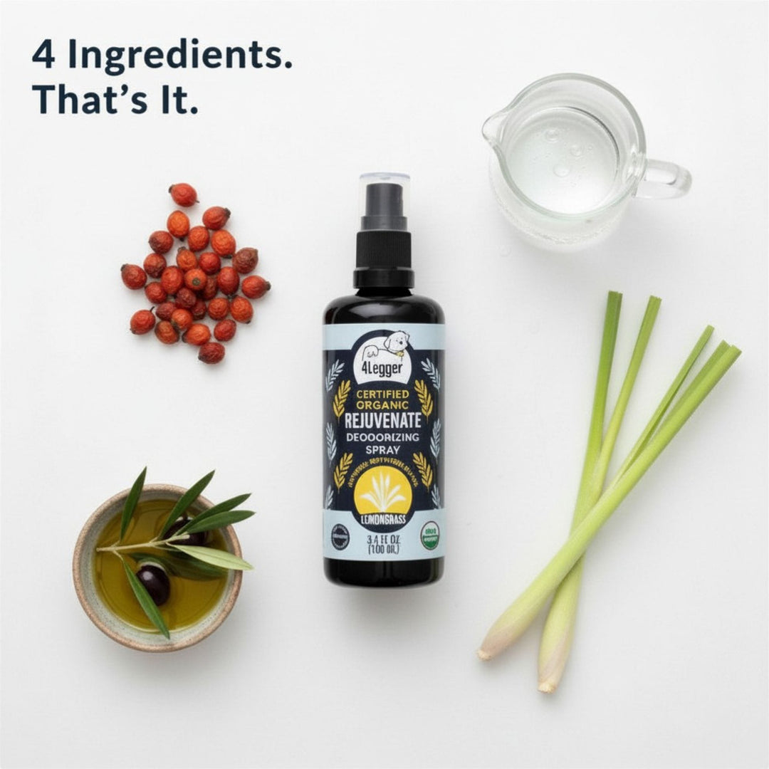 4-Legger REJUVENATE lemongrass dog spray with 4 organic ingredients - USDA certified organic