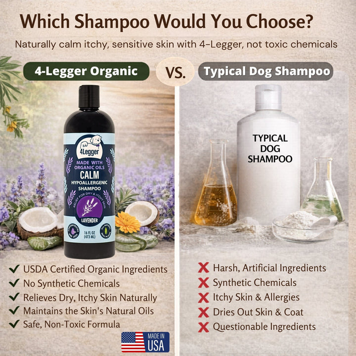 4-Legger organic shampoo supports skin barrier vs sulfate shampoos that strip natural oils