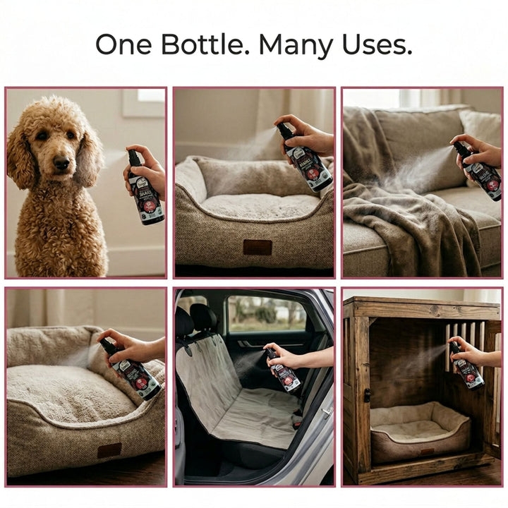 4-Legger rose deodorizing spray versatile uses — coat bedding blankets car seats crates