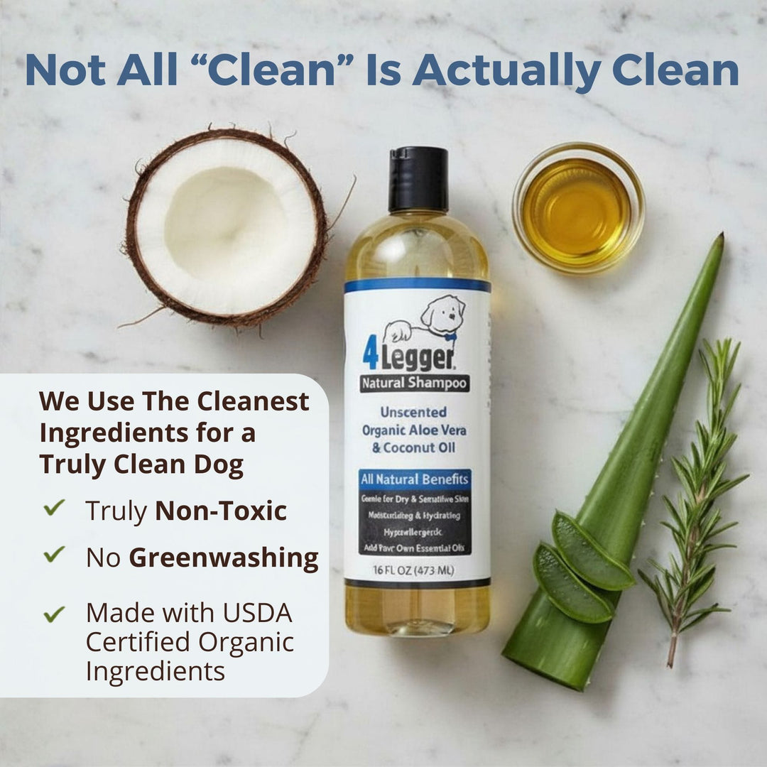 4-Legger unscented dog shampoo not all clean is actually clean — USDA certified organic truly non-toxic ingredients