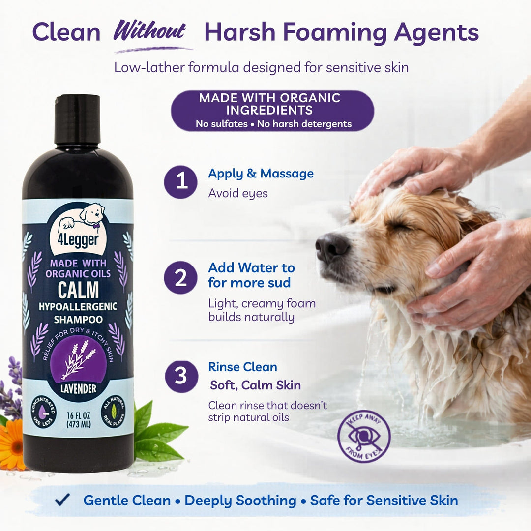 4-Legger CALM Lavender soothes hot spots and atopic dermatitis with calendula and St. John's Wort